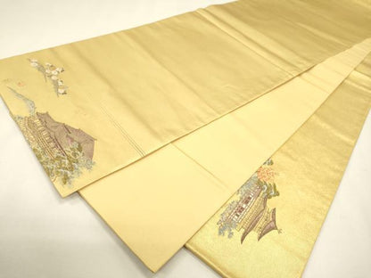 平和屋本店●太鼓柄袋帯　京百景絵図　金泥箔　本金箔　正絹　逸品　DABJ7510fe