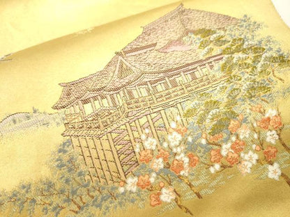 平和屋本店●太鼓柄袋帯　京百景絵図　金泥箔　本金箔　正絹　逸品　DABJ7510fe