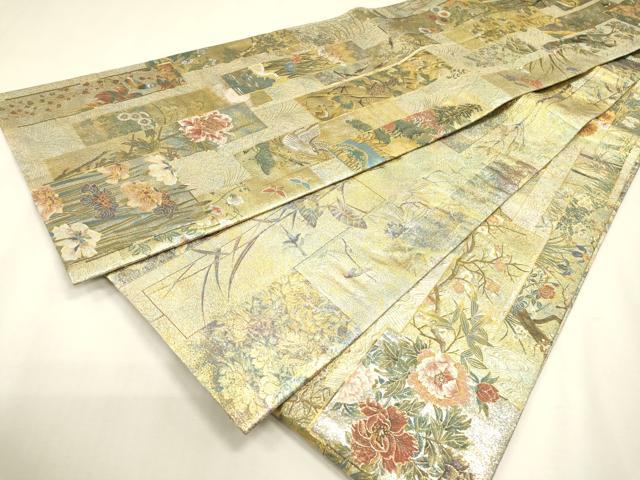 平和屋本店▼極上　両面　全通全景柄袋帯　近代花鳥画　日本美術名鑑　24金プラチナ　正絹　逸品　DABJ7512fe
