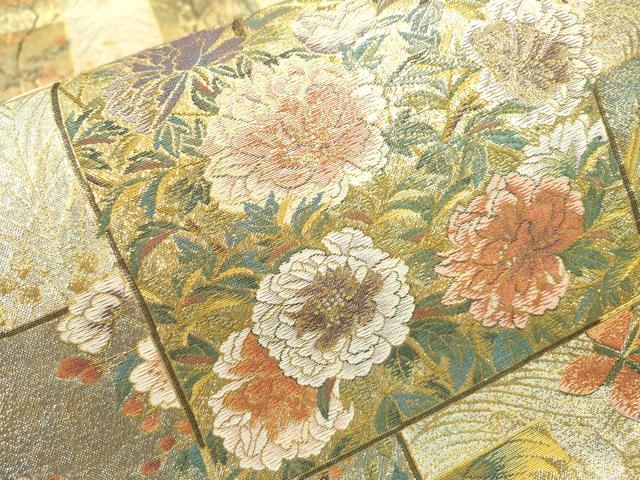 平和屋本店▼極上　両面　全通全景柄袋帯　近代花鳥画　日本美術名鑑　24金プラチナ　正絹　逸品　DABJ7512fe