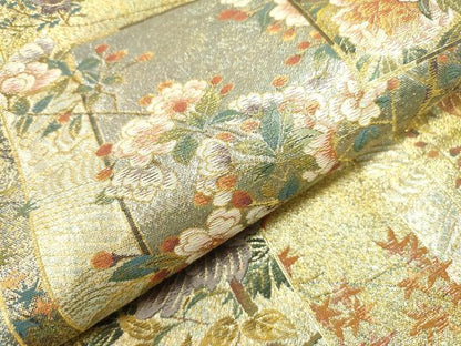 平和屋本店▼極上　両面　全通全景柄袋帯　近代花鳥画　日本美術名鑑　24金プラチナ　正絹　逸品　DABJ7512fe