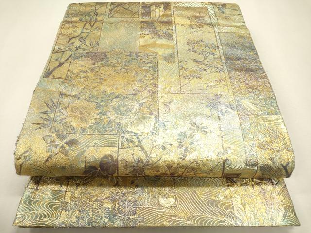 平和屋本店▼極上　両面　全通全景柄袋帯　近代花鳥画　日本美術名鑑　24金プラチナ　正絹　逸品　DABJ7512fe