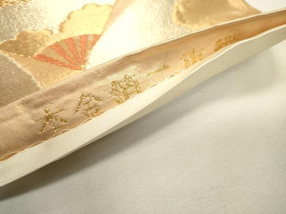 平和屋本店▼六通柄袋帯　扇面地紙文　本金箔二重織　正絹　逸品　DABJ7513fe