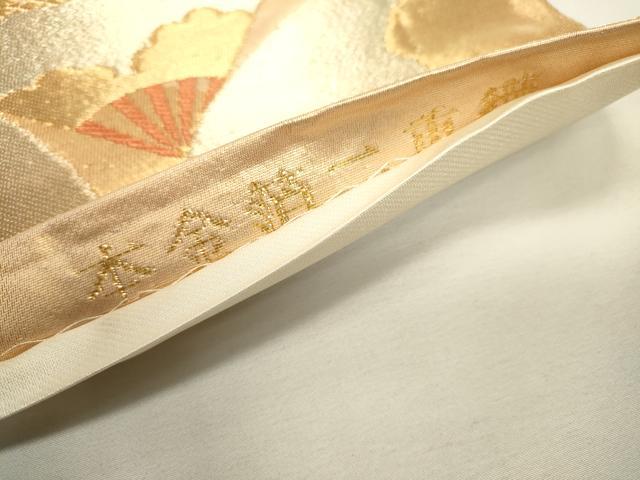 平和屋本店▼六通柄袋帯　扇面地紙文　本金箔二重織　正絹　逸品　DABJ7513fe