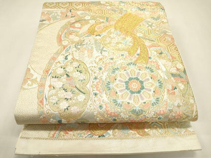 平和屋本店▼六通柄袋帯　唐織　束ね熨斗正倉院花文　本金箔　正絹　逸品　DABJ7514fe