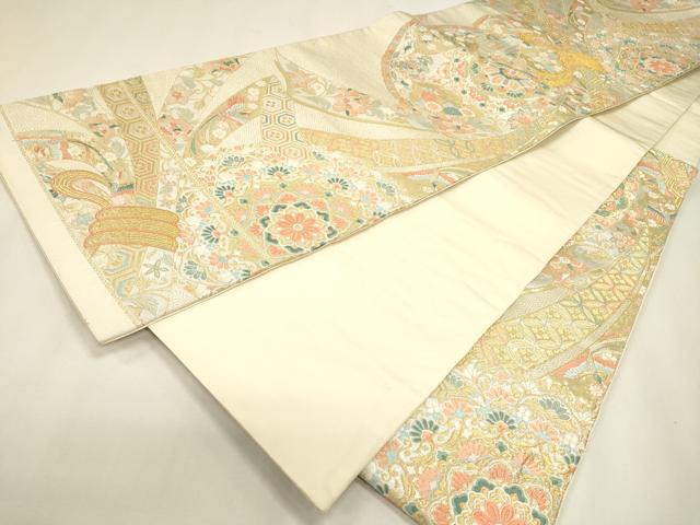 平和屋本店▼六通柄袋帯　唐織　束ね熨斗正倉院花文　本金箔　正絹　逸品　DABJ7514fe