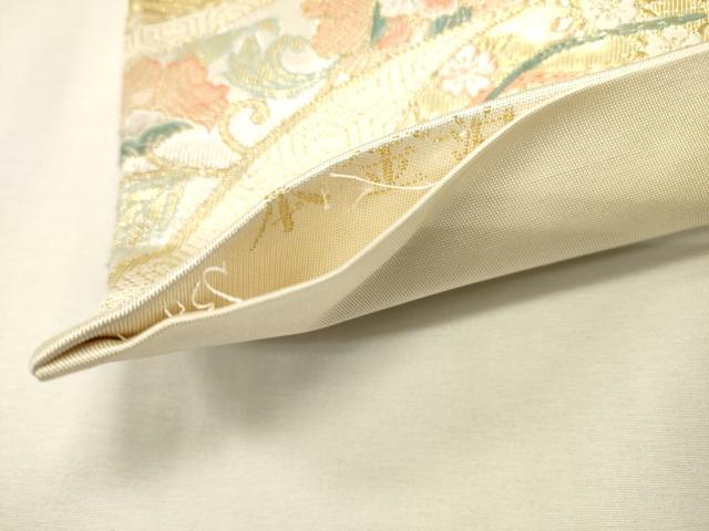 平和屋本店▼六通柄袋帯　唐織　束ね熨斗正倉院花文　本金箔　正絹　逸品　DABJ7514fe