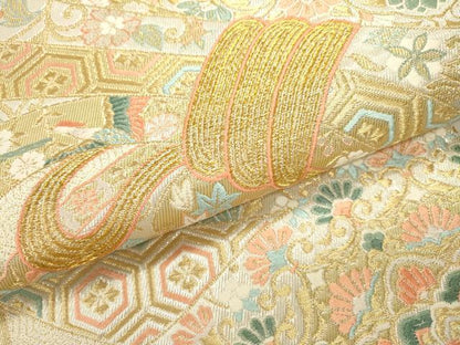 平和屋本店▼六通柄袋帯　唐織　束ね熨斗正倉院花文　本金箔　正絹　逸品　DABJ7514fe