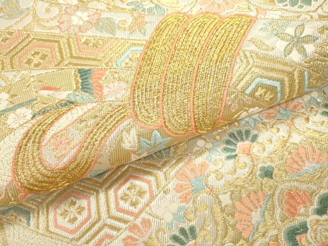 平和屋本店▼六通柄袋帯　唐織　束ね熨斗正倉院花文　本金箔　正絹　逸品　DABJ7514fe
