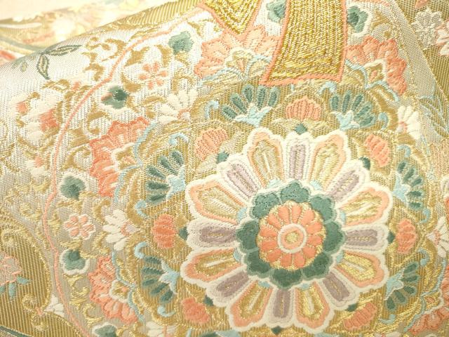平和屋本店▼六通柄袋帯　唐織　束ね熨斗正倉院花文　本金箔　正絹　逸品　DABJ7514fe