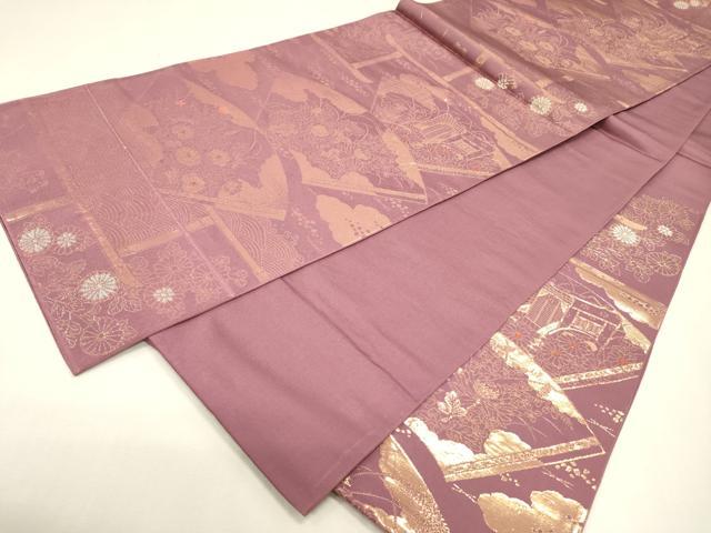平和屋本店▼六通柄　本袋帯　地紙御所車文　純金箔　正絹　逸品　DABJ7515fe