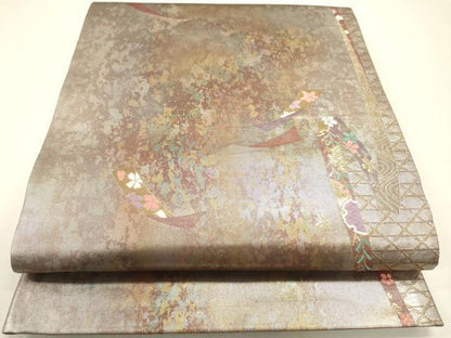平和屋本店▼六通柄袋帯　唐織　熨斗花文　本金鏤箔　引箔　正絹　逸品　DABJ7520fe