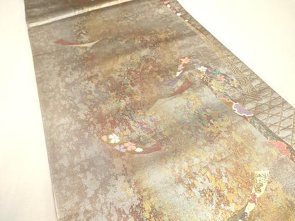 平和屋本店▼六通柄袋帯　唐織　熨斗花文　本金鏤箔　引箔　正絹　逸品　DABJ7520fe