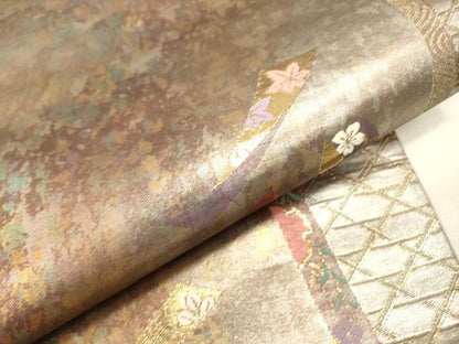 平和屋本店▼六通柄袋帯　唐織　熨斗花文　本金鏤箔　引箔　正絹　逸品　DABJ7520fe