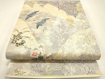 平和屋本店▼六通柄袋帯　唐織　花鳥文　24K純金箔錦　正絹　逸品　DABJ7523fe