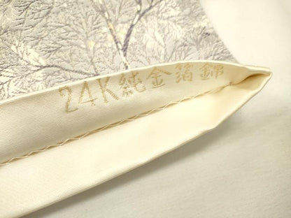 平和屋本店▼六通柄袋帯　唐織　花鳥文　24K純金箔錦　正絹　逸品　DABJ7523fe