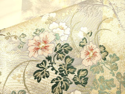 平和屋本店▼六通柄袋帯　唐織　花鳥文　24K純金箔錦　正絹　逸品　DABJ7523fe