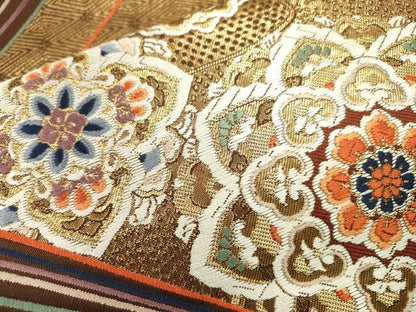 平和屋着物▼創作　六通柄袋帯　唐織　糸織錦　正倉院　純金箔　正絹　逸品　DABJ7526fe