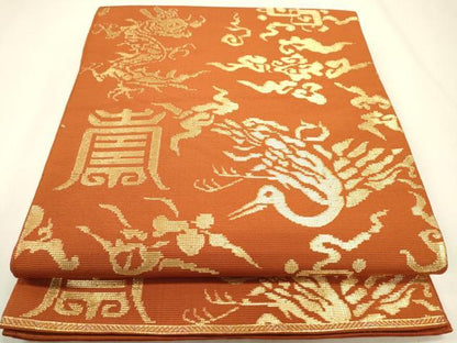 平和屋着物▼六通柄　本袋帯　寿鶴山華金　正絹　逸品　DABJ7528fe