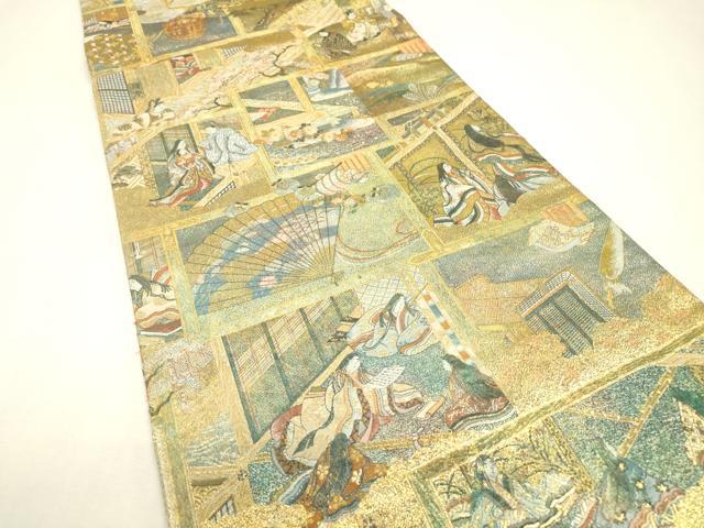 平和屋着物▼極上　西陣あさぎ　丸帯　徳川美術館秘蔵　本金プラチナ二重箔　正絹　逸品　DABJ7532fe