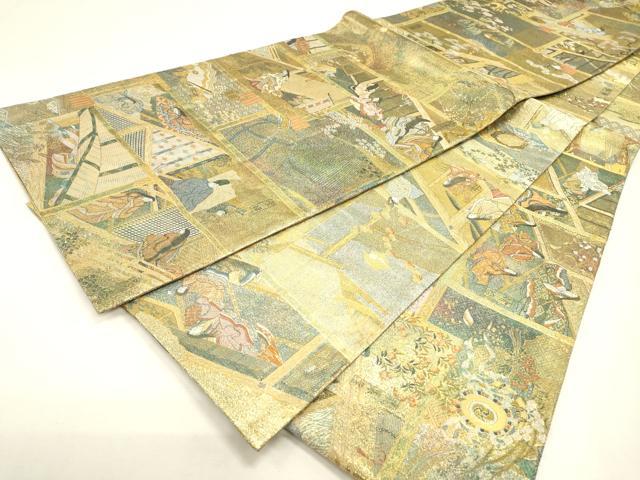 平和屋着物▼極上　西陣あさぎ　丸帯　徳川美術館秘蔵　本金プラチナ二重箔　正絹　逸品　DABJ7532fe