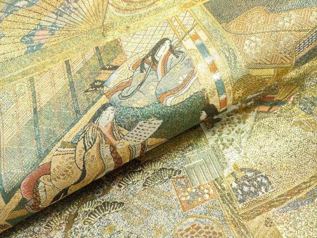平和屋着物▼極上　西陣あさぎ　丸帯　徳川美術館秘蔵　本金プラチナ二重箔　正絹　逸品　DABJ7532fe
