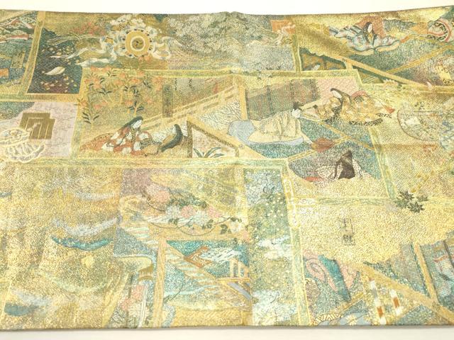 平和屋着物▼極上　西陣あさぎ　丸帯　徳川美術館秘蔵　本金プラチナ二重箔　正絹　逸品　DABJ7532fe