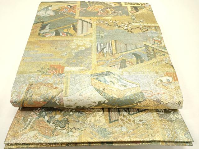 平和屋着物▼極上　西陣あさぎ　丸帯　徳川美術館秘蔵　本金プラチナ二重箔　正絹　逸品　DABJ7532fe