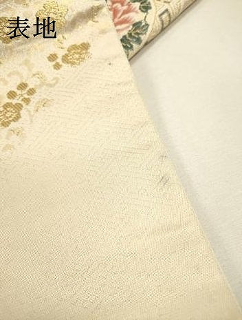 平和屋着物▼六通柄袋帯　光輝雅錦　花鳥絵皿文　金箔　正絹　逸品　DABJ7534fe