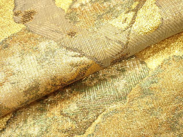 平和屋着物▼六通柄袋帯　銀金松　正絹　逸品　DABJ7536fe