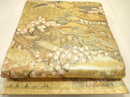 平和屋本店▼全通全景柄袋帯　洛中洛外図大観　本金箔　正絹　逸品　DABJ7544fe