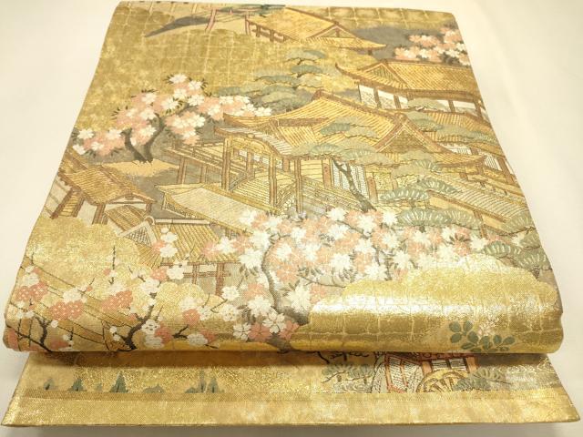 平和屋本店▼全通全景柄袋帯　洛中洛外図大観　本金箔　正絹　逸品　DABJ7544fe