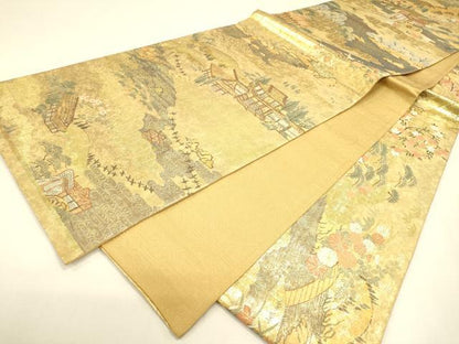 平和屋本店▼全通全景柄袋帯　洛中洛外図大観　本金箔　正絹　逸品　DABJ7544fe