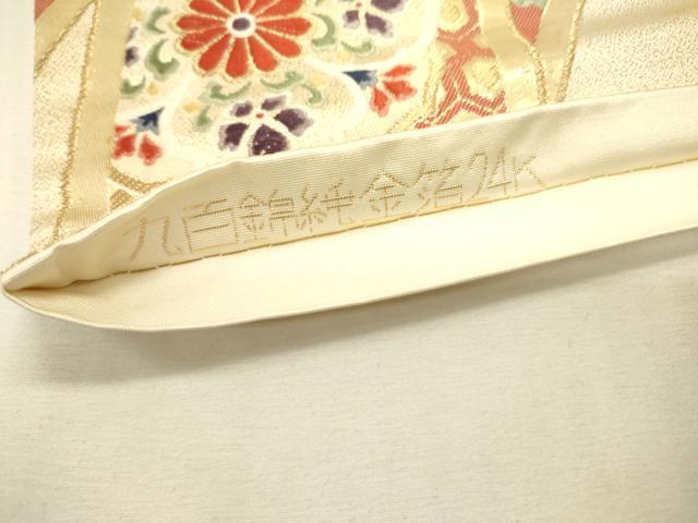 平和屋本店▼六通柄袋帯　唐織　九百錦　孔雀花文　純金箔24K　正絹　逸品　DABJ7545fe