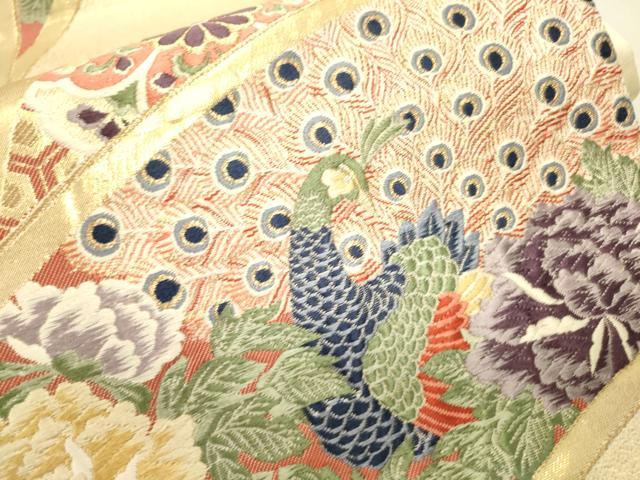 平和屋本店▼六通柄袋帯　唐織　九百錦　孔雀花文　純金箔24K　正絹　逸品　DABJ7545fe