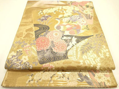 平和屋本店▼六通柄袋帯　九百錦　桃山　色紙に地山　24金箔　正絹　逸品　DABJ7546fe