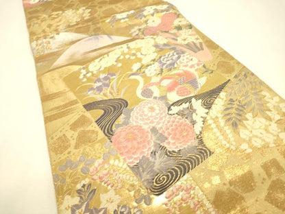 平和屋本店▼六通柄袋帯　九百錦　桃山　色紙に地山　24金箔　正絹　逸品　DABJ7546fe