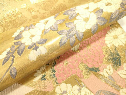 平和屋本店▼六通柄袋帯　九百錦　桃山　色紙に地山　24金箔　正絹　逸品　DABJ7546fe