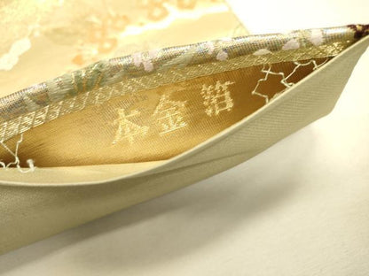 平和屋本店▼六通柄袋帯　唐織　飛鶴御所車花文　本金箔　正絹　逸品　DABJ7548fe