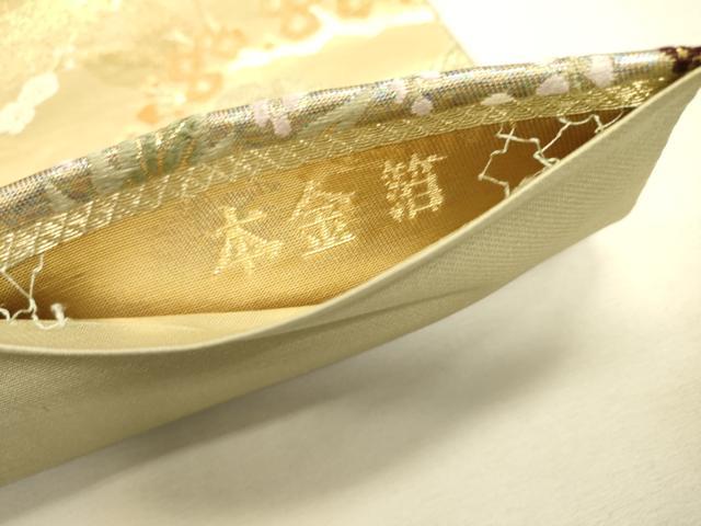 平和屋本店▼六通柄袋帯　唐織　飛鶴御所車花文　本金箔　正絹　逸品　DABJ7548fe