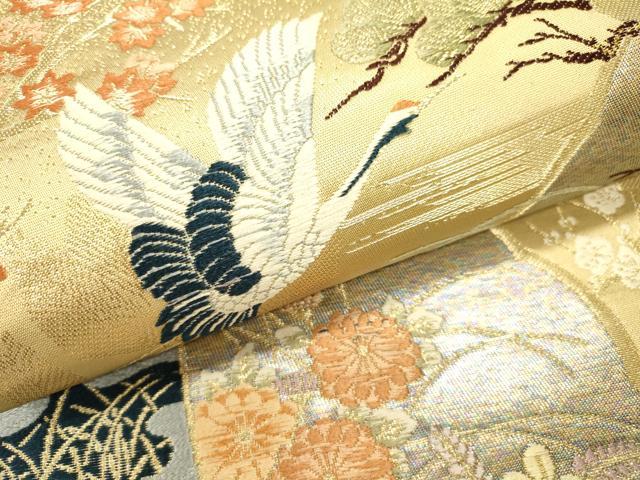 平和屋本店▼六通柄袋帯　唐織　飛鶴御所車花文　本金箔　正絹　逸品　DABJ7548fe