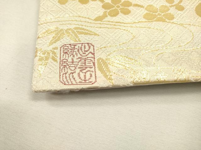 平和屋本店▼両面　六通柄袋帯　唐織　御所車花文　純金プラチナ箔　正絹　逸品　DABJ7551fe
