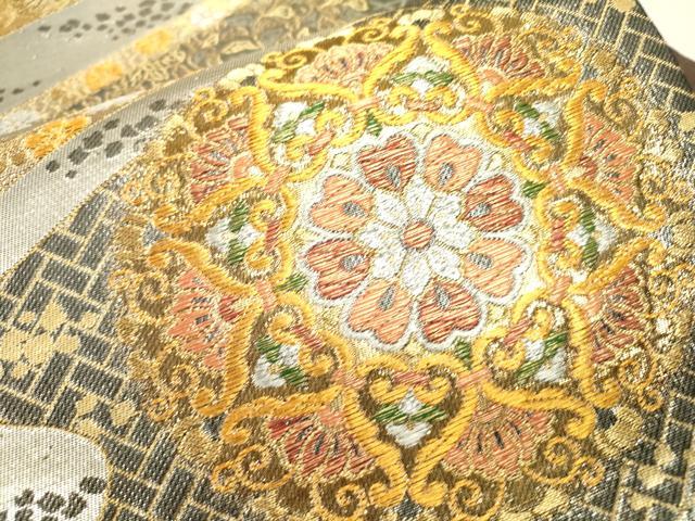平和屋本店▼六通柄袋帯　道長吉祥正倉院花文　純金箔二重箔　正絹　逸品　DABJ7553fe