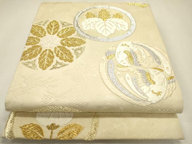 平和屋本店▼六通柄袋帯　絹浮織　花鳥丸文　本金糸　正絹　逸品　DABJ7557fe