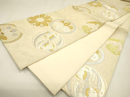 平和屋本店▼六通柄袋帯　絹浮織　花鳥丸文　本金糸　正絹　逸品　DABJ7557fe