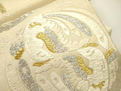 平和屋本店▼六通柄袋帯　絹浮織　花鳥丸文　本金糸　正絹　逸品　DABJ7557fe