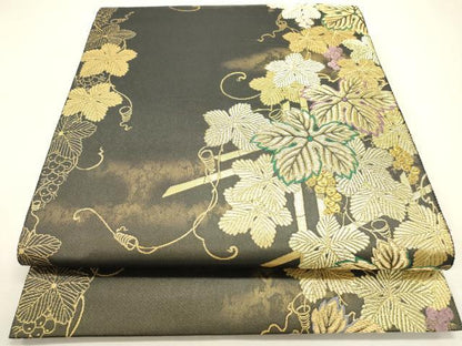 平和屋本店▼六通柄袋帯　葡萄蔦の葉文　悦琳　本金襲　本金箔引箔二重織　正絹　逸品　DABJ7560fe