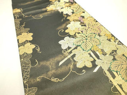 平和屋本店▼六通柄袋帯　葡萄蔦の葉文　悦琳　本金襲　本金箔引箔二重織　正絹　逸品　DABJ7560fe