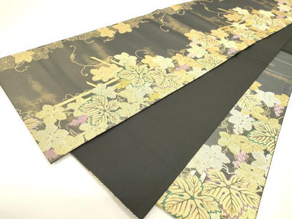 平和屋本店▼六通柄袋帯　葡萄蔦の葉文　悦琳　本金襲　本金箔引箔二重織　正絹　逸品　DABJ7560fe
