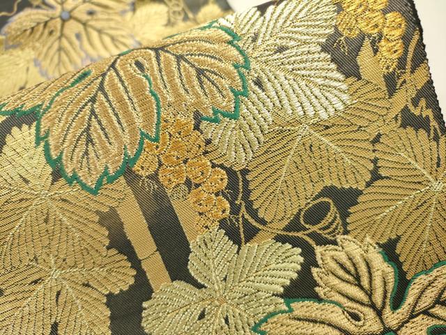 平和屋本店▼六通柄袋帯　葡萄蔦の葉文　悦琳　本金襲　本金箔引箔二重織　正絹　逸品　DABJ7560fe